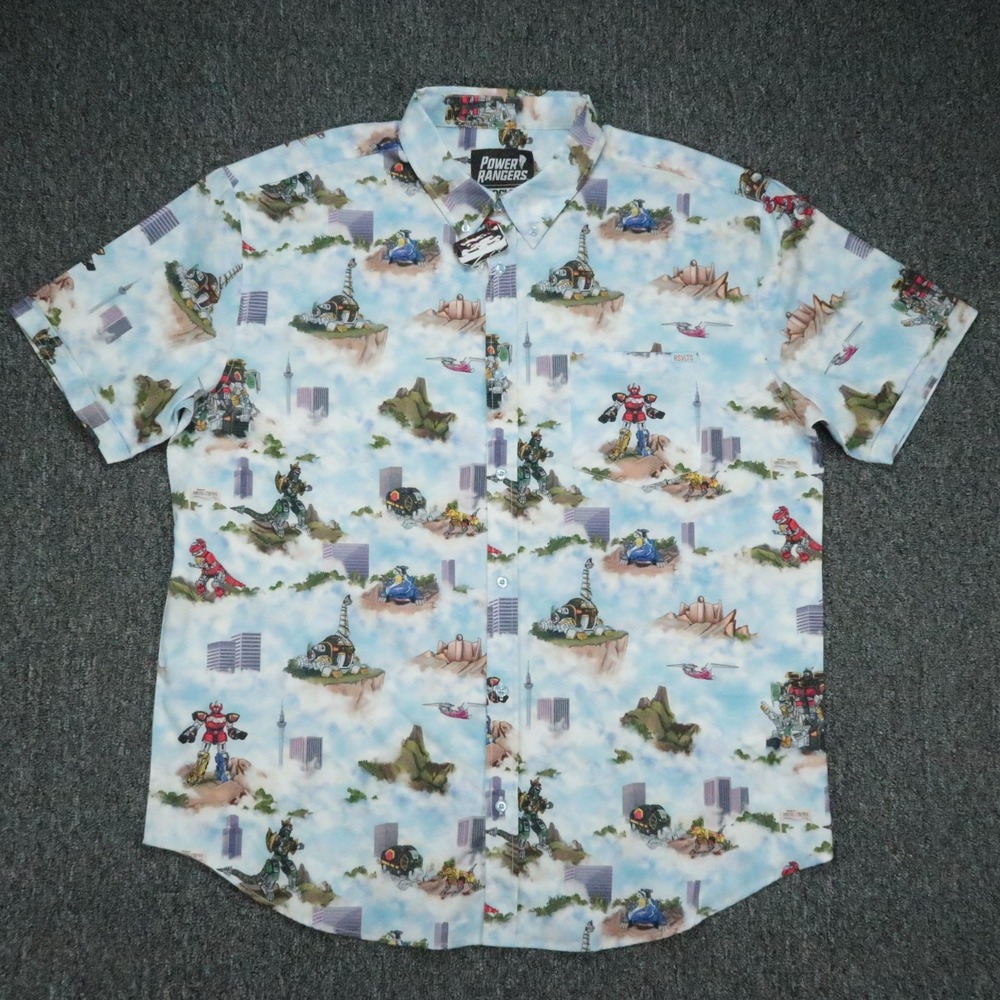 RSVLTS Shirt Men XXL Blue White Power Rangers Its Morphin Time Short Sleeve 2XL